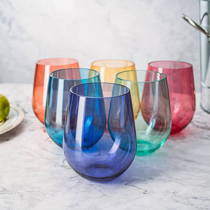 Unbreakable Stemless Acrylic Wine Glasses, Set of 6