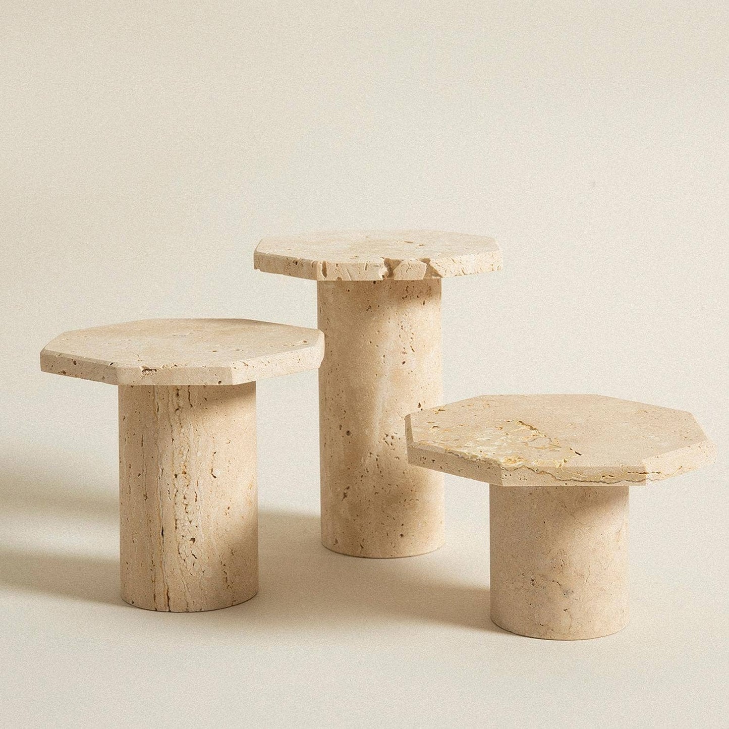 Tiered Travertine Stands, Set of 3