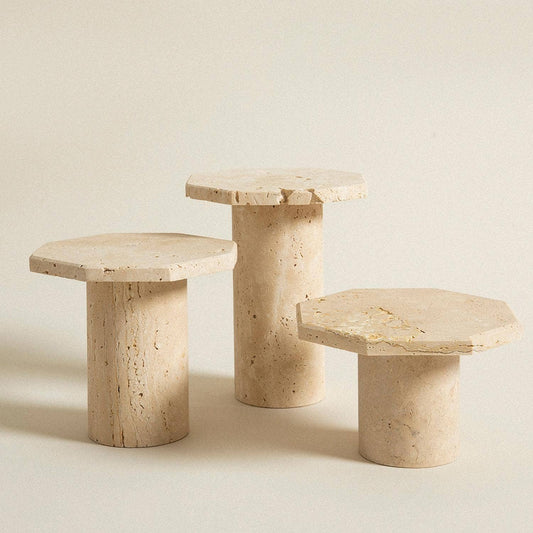 Tiered Travertine Stands, Set of 3
