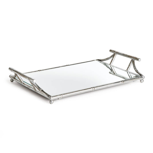 Daphne Mirrored Tray, Antique Silver