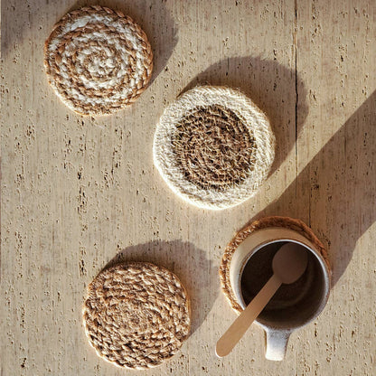 Handwoven Natural Drink Coaster, Set of 4
