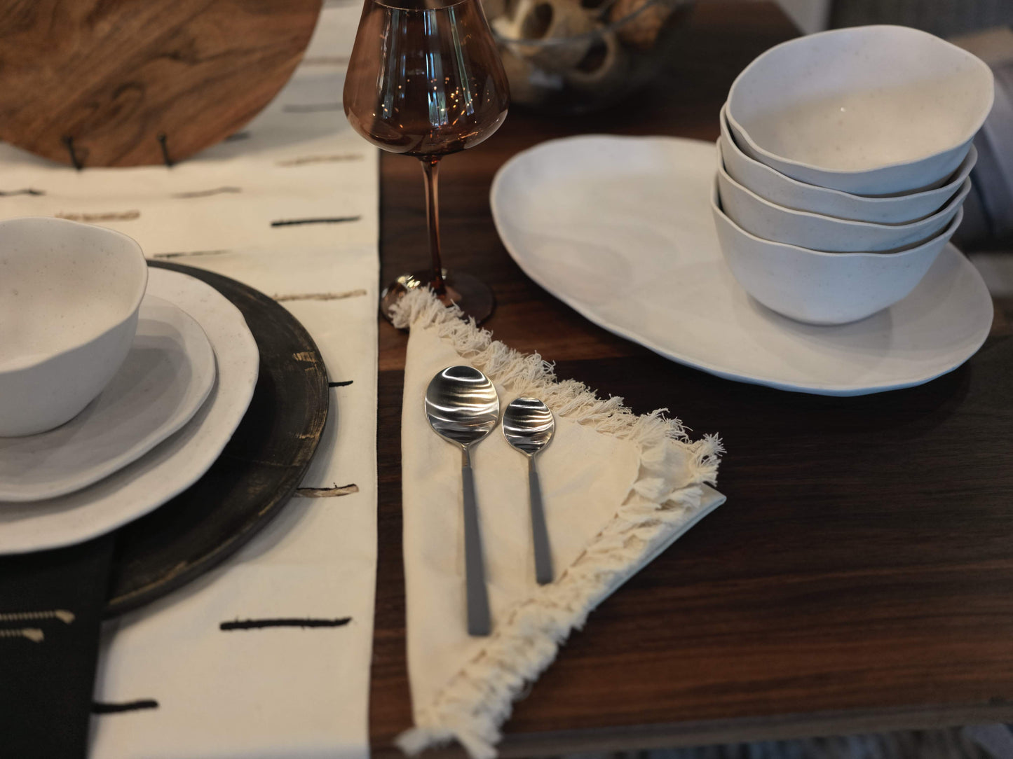 Fringed Design Napkin - Off White