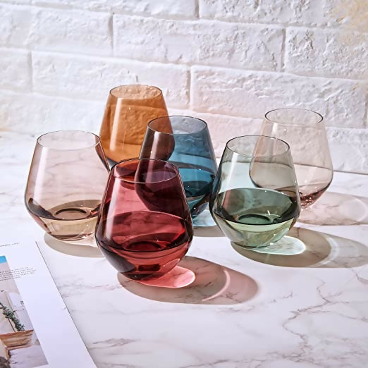 Pastel Stemless Crystal Wine Glasses