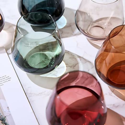 Pastel Stemless Crystal Wine Glasses