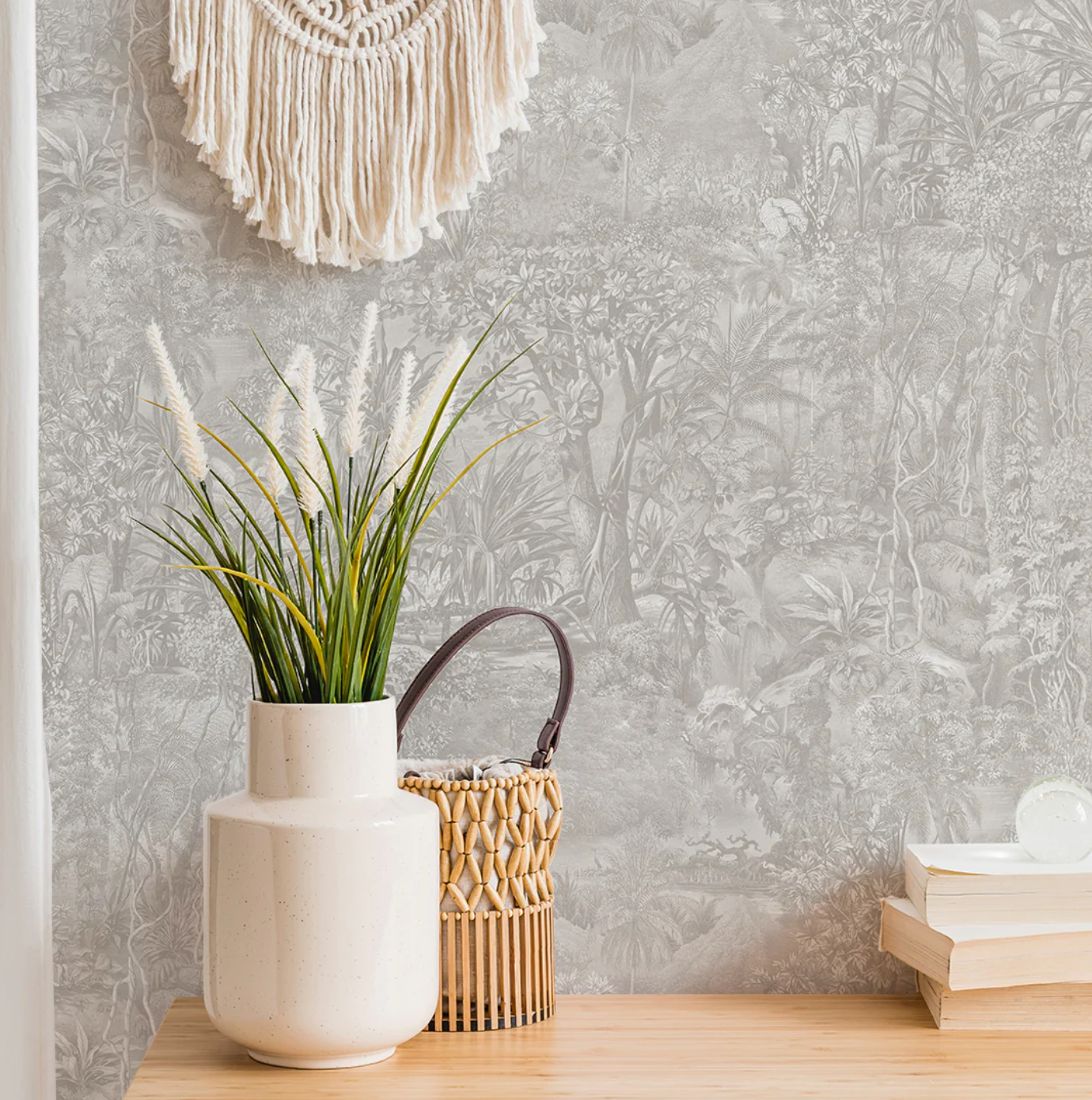 Jungle Toile Countryside Grey Wallpaper