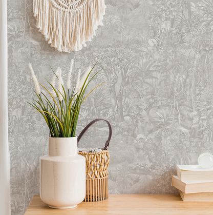 Jungle Toile Countryside Grey Wallpaper