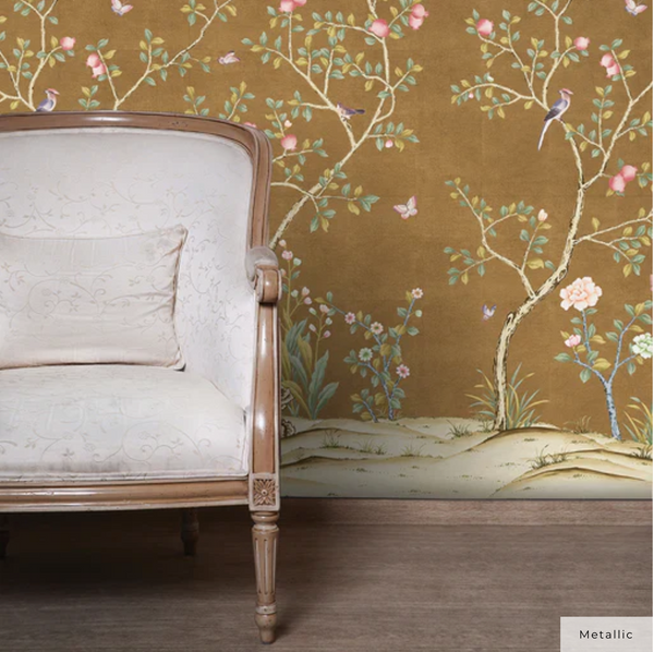 Pomegranate Peel and Stick Wall Mural - Metallic Antique Gold