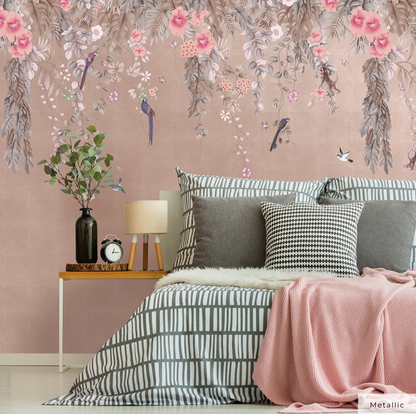 Canopy Peel and Stick Wall Mural - Metallic Blush Rainforest