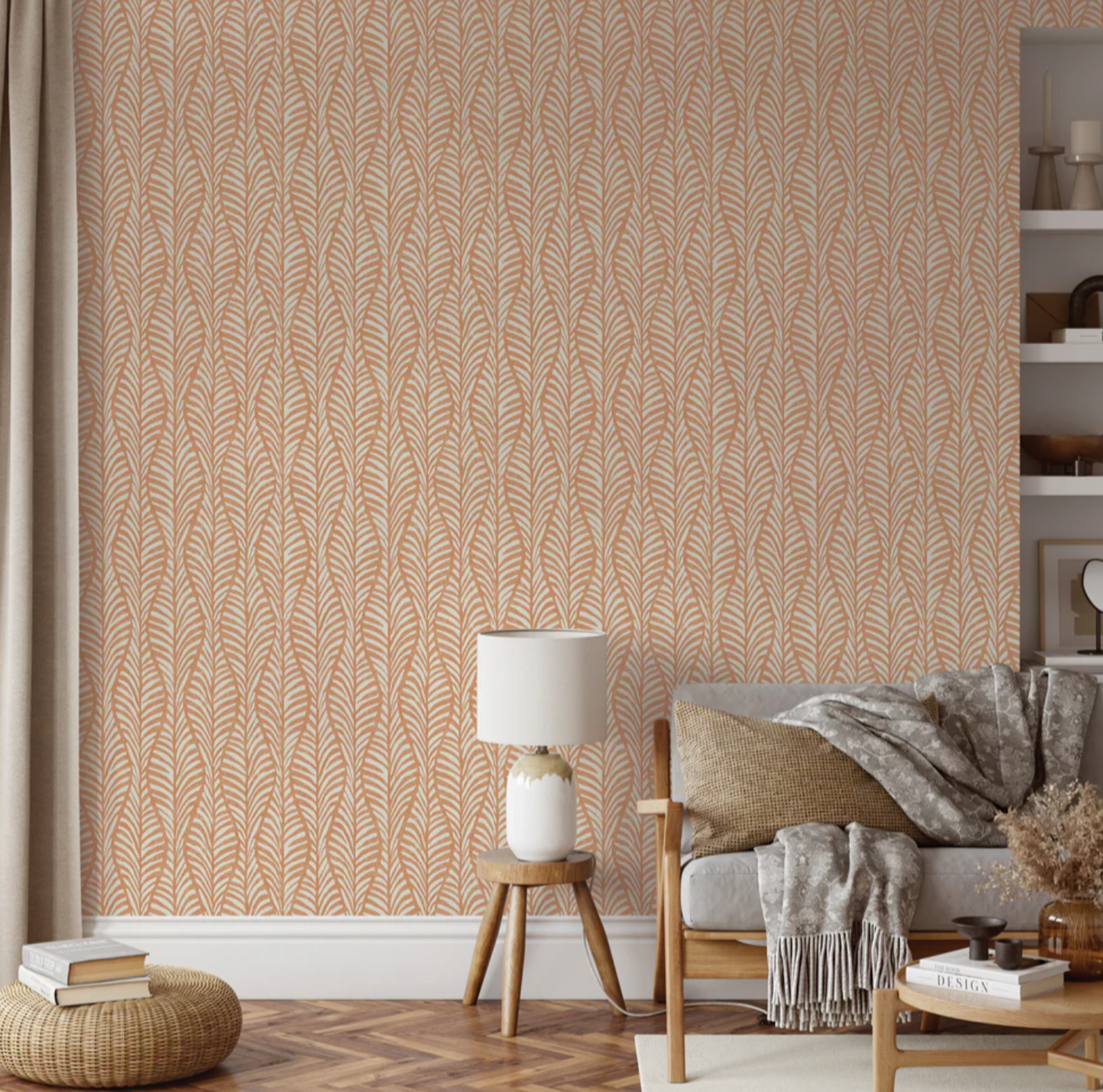 Block Print Leaves Peel and Stick Wallpaper