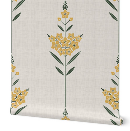 Minimalist Floral pattern Linen textured Wallpaper