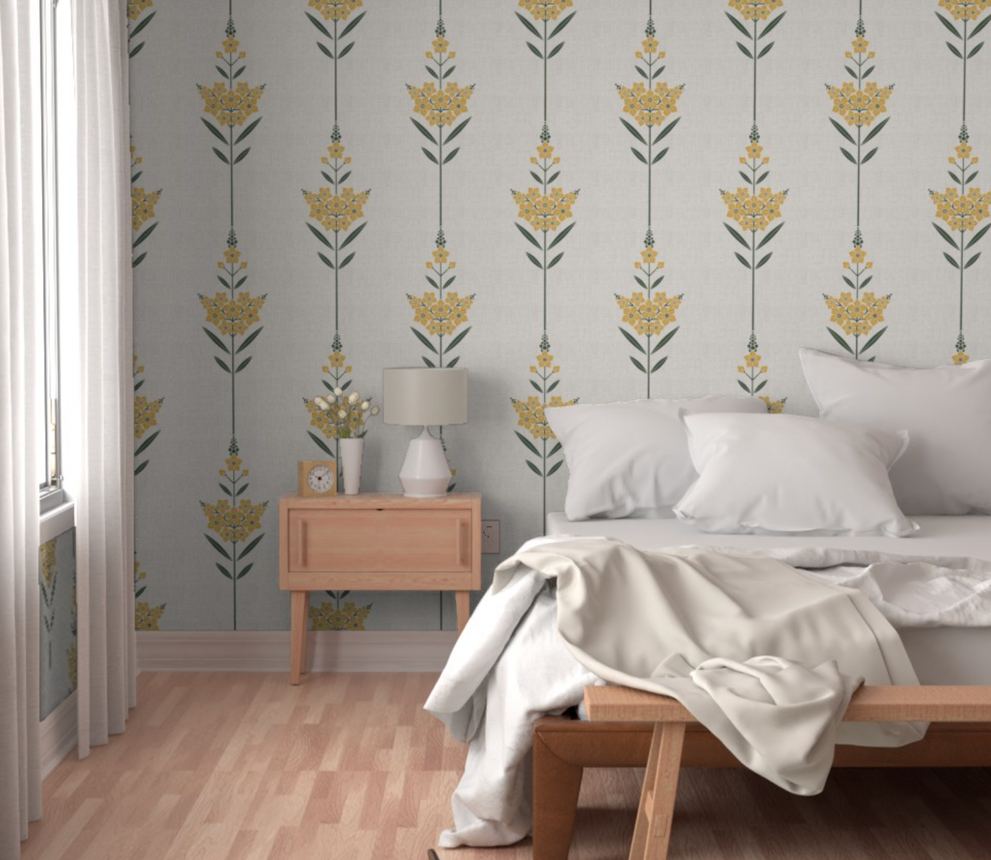 Minimalist Floral pattern Linen textured Wallpaper