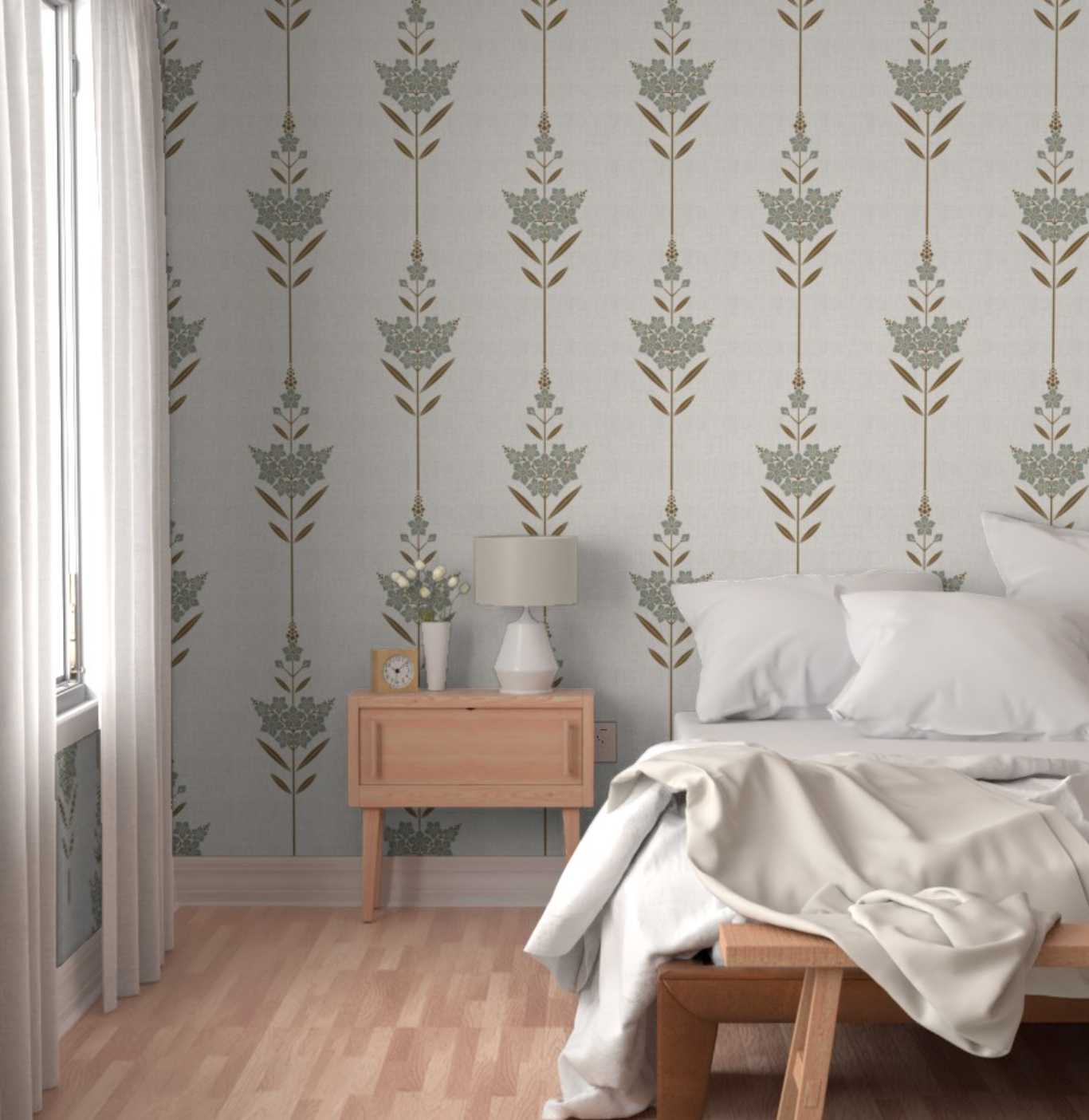 Minimalist Floral pattern Linen textured Wallpaper