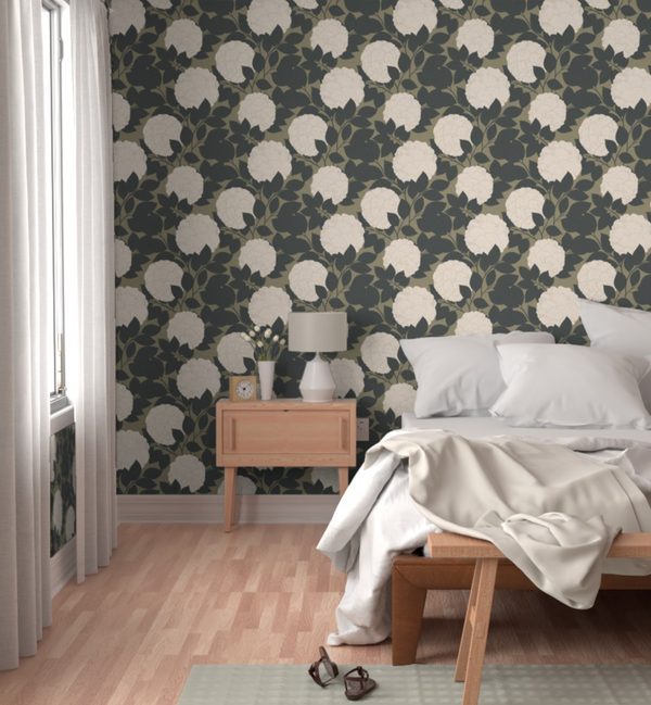 White Peonies On Sage Wallpaper