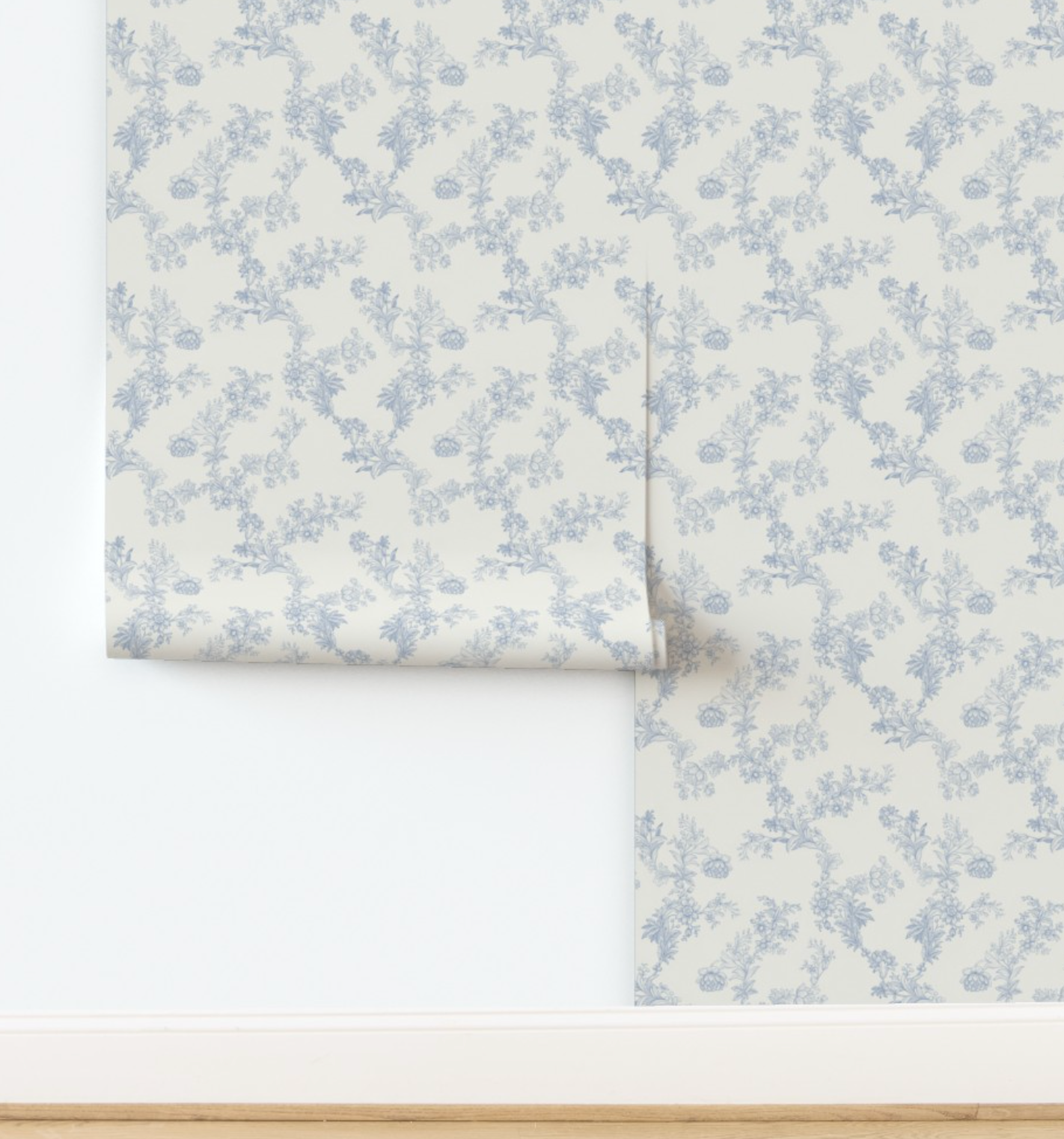 Vintage Toile Floral Blue Wallpaper