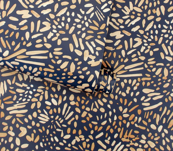 Brushstroke Garden: Toasted Almond & Navy Peel & Stick Tempaper Wallpaper