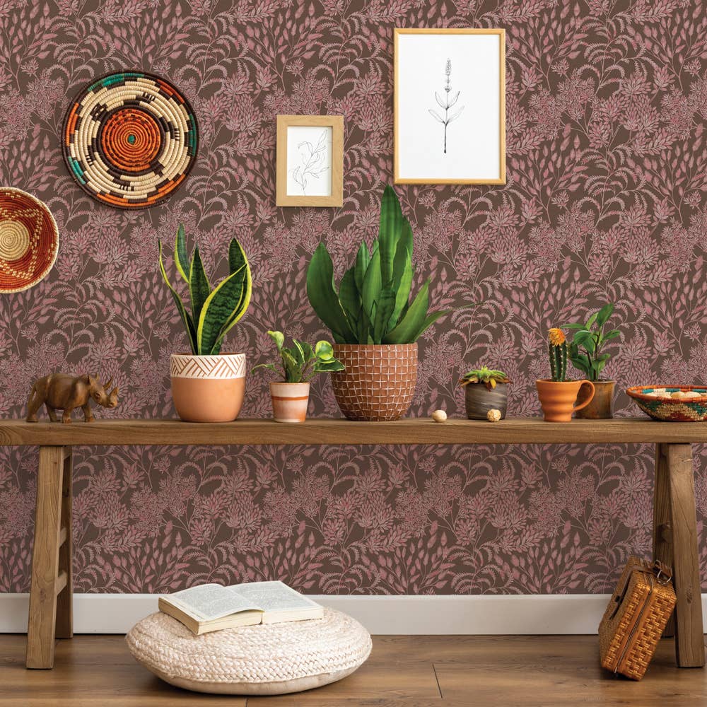 Stencil Foliage Unpasted Wallpaper in Mulberry