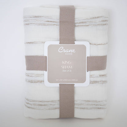 White & Beige Stripe Sham Set