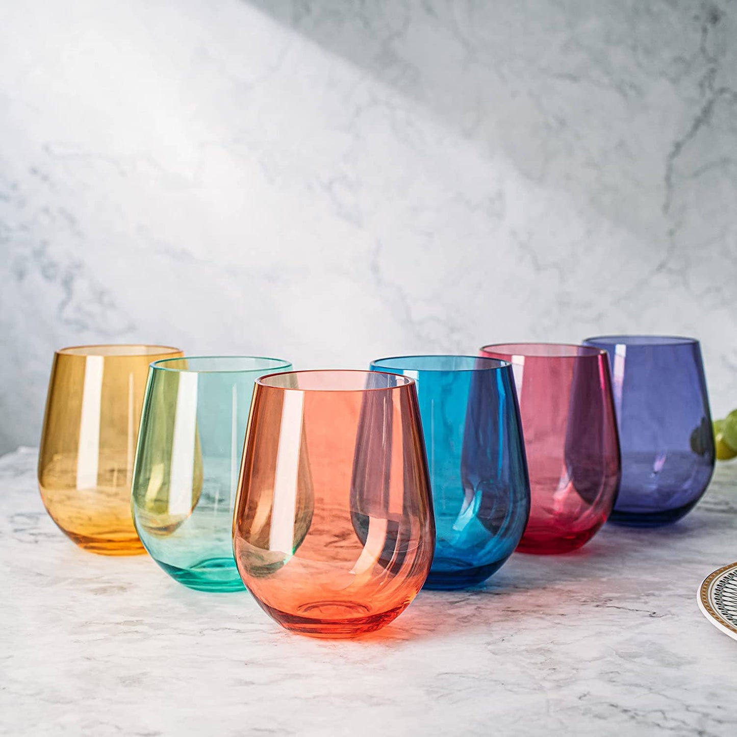 Unbreakable Stemless Acrylic Wine Glasses, Set of 6