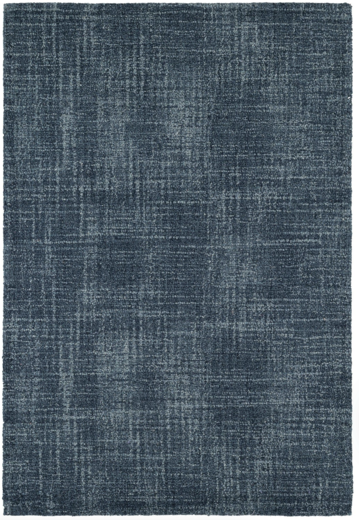 Annie Selke Crosshatched Denim wool rug with rich blue sketched crisscross pattern.