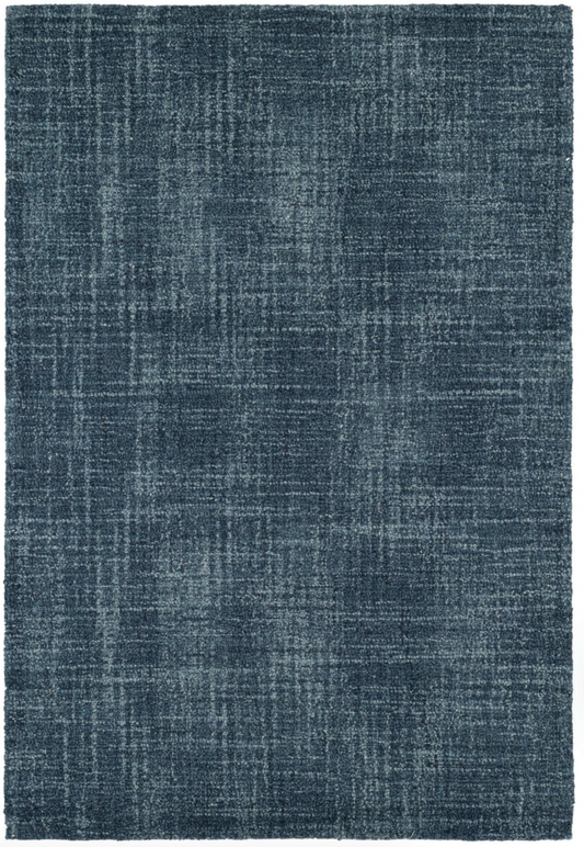 Annie Selke Crosshatched Denim wool rug with rich blue sketched crisscross pattern.