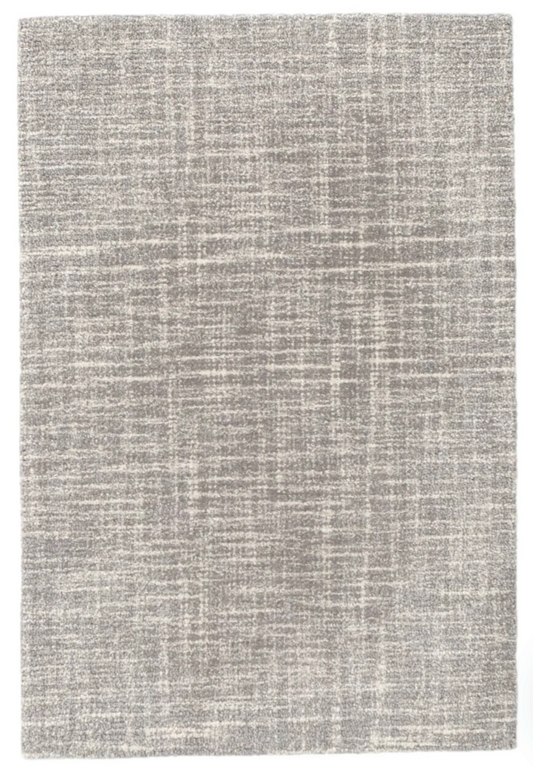 Annie Selke Crosshatched Dove Grey wool rug with sketched crisscross pattern.