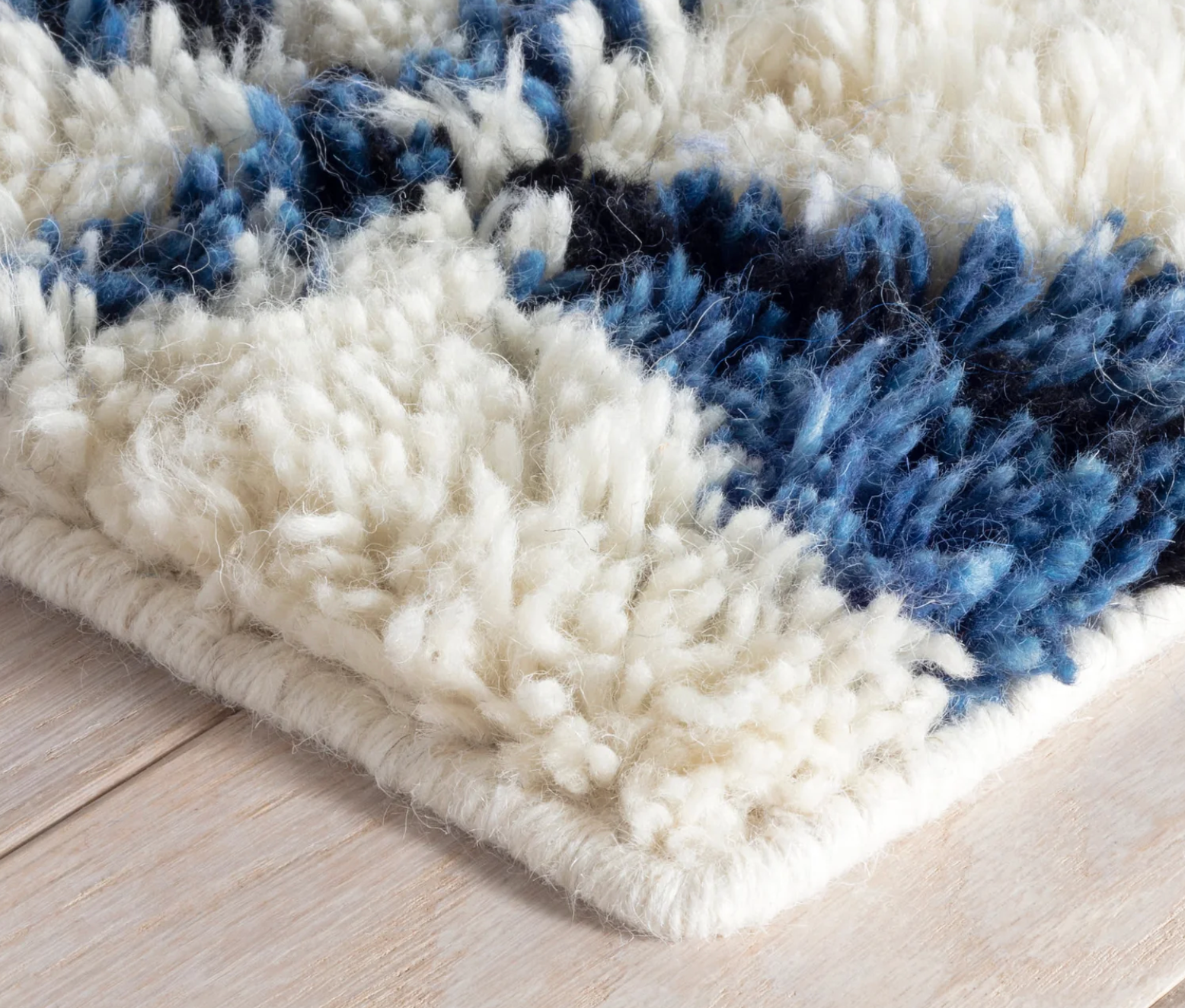 Close-up of the Annie Selke Noma Indigo wool-blend rug texture.
