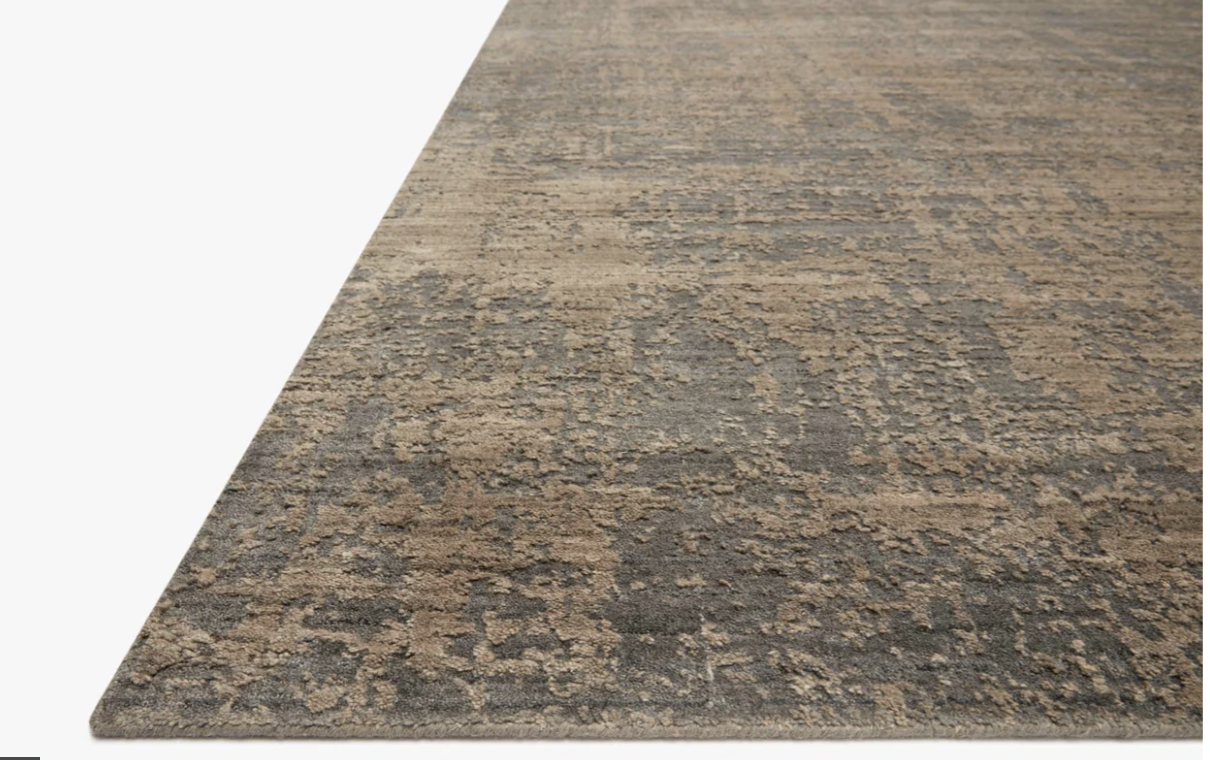 Close-up of the Arlo Charcoal/Taupe wool and rayon rug texture.