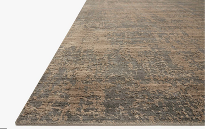 Close-up of the Arlo Charcoal/Taupe wool and rayon rug texture.