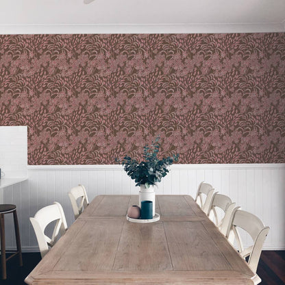 Stencil Foliage Unpasted Wallpaper in Mulberry
