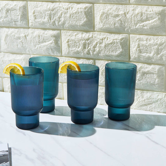 Ribbed Highball Drinking Glasses