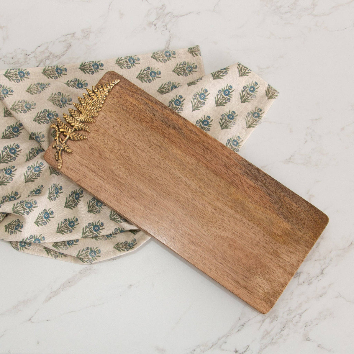 Mango Wood Charcuterie Board With Brass Fern