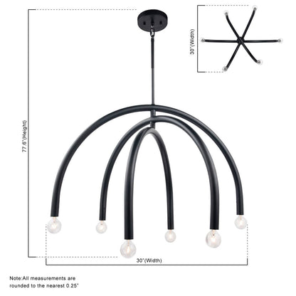 Caboche Mid Century Modern Black 6-Light Chandelier