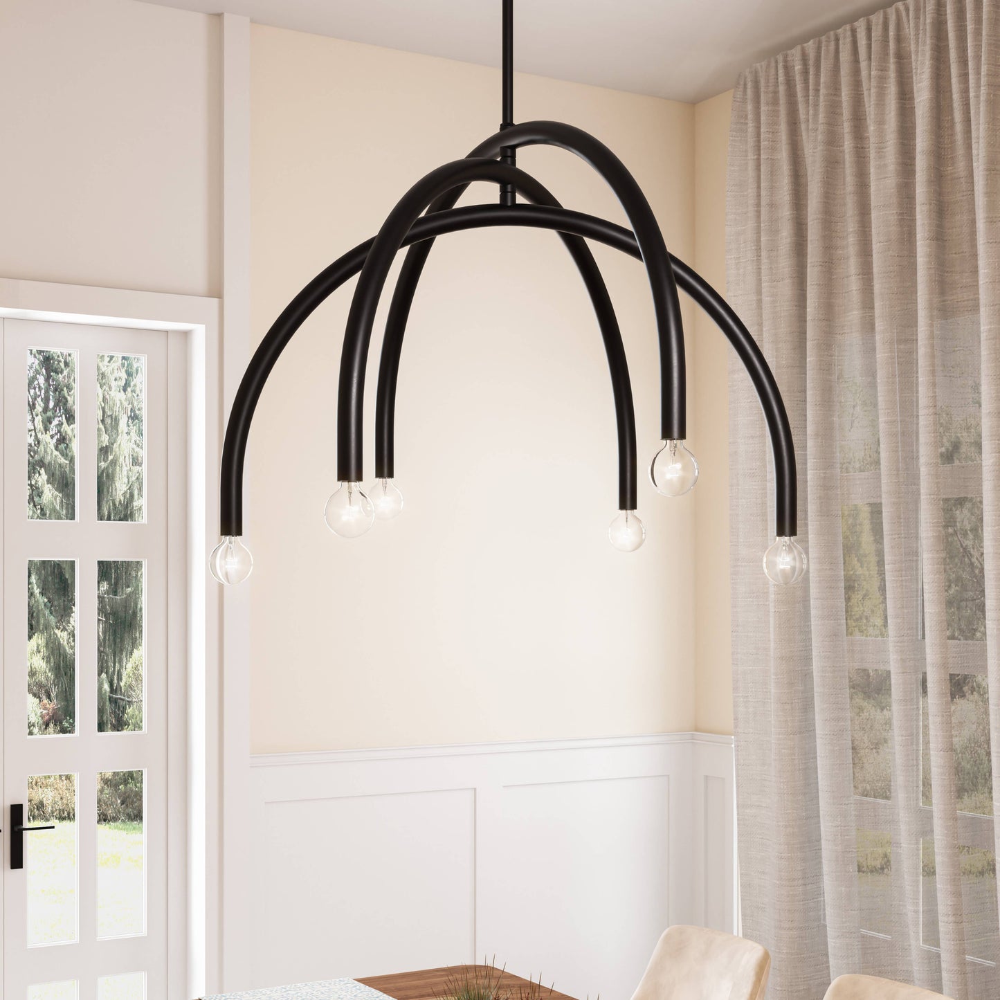 Caboche Mid Century Modern Black 6-Light Chandelier