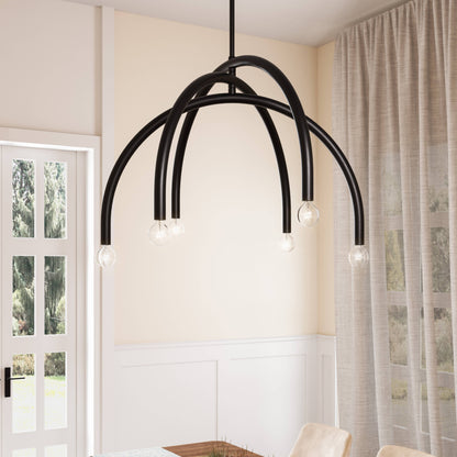 Caboche Mid Century Modern Black 6-Light Chandelier