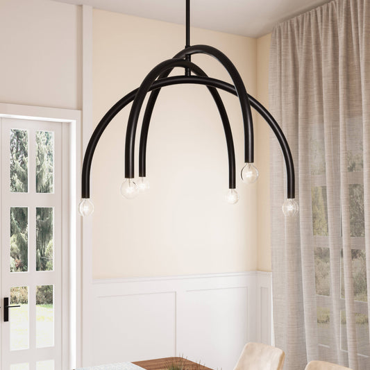 Caboche Mid Century Modern Black 6-Light Chandelier