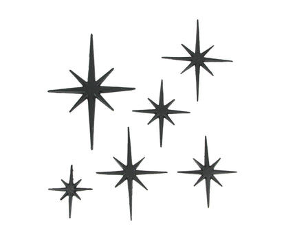 Set of 6 Black Cast Iron 8 Pointed Starburst Wall Hangings