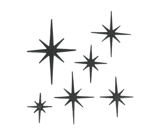 Set of 6 Black Cast Iron 8 Pointed Starburst Wall Hangings