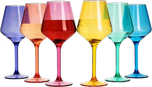 Unbreakable Stemmed Acrylic Wine Glasses, Set of 6