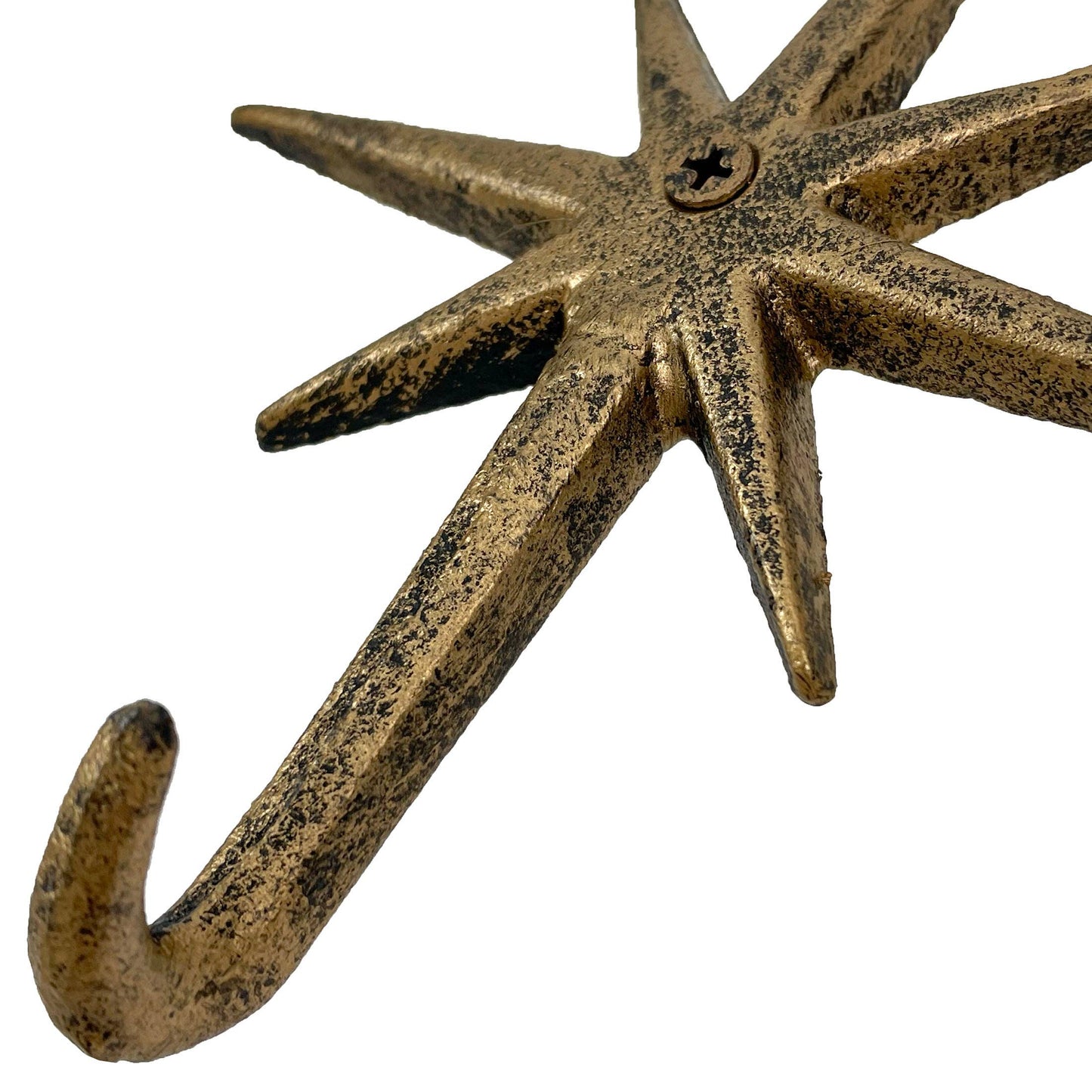 Set of 3 Gold Finish Cast Iron Atomic Starburst Wall Hooks