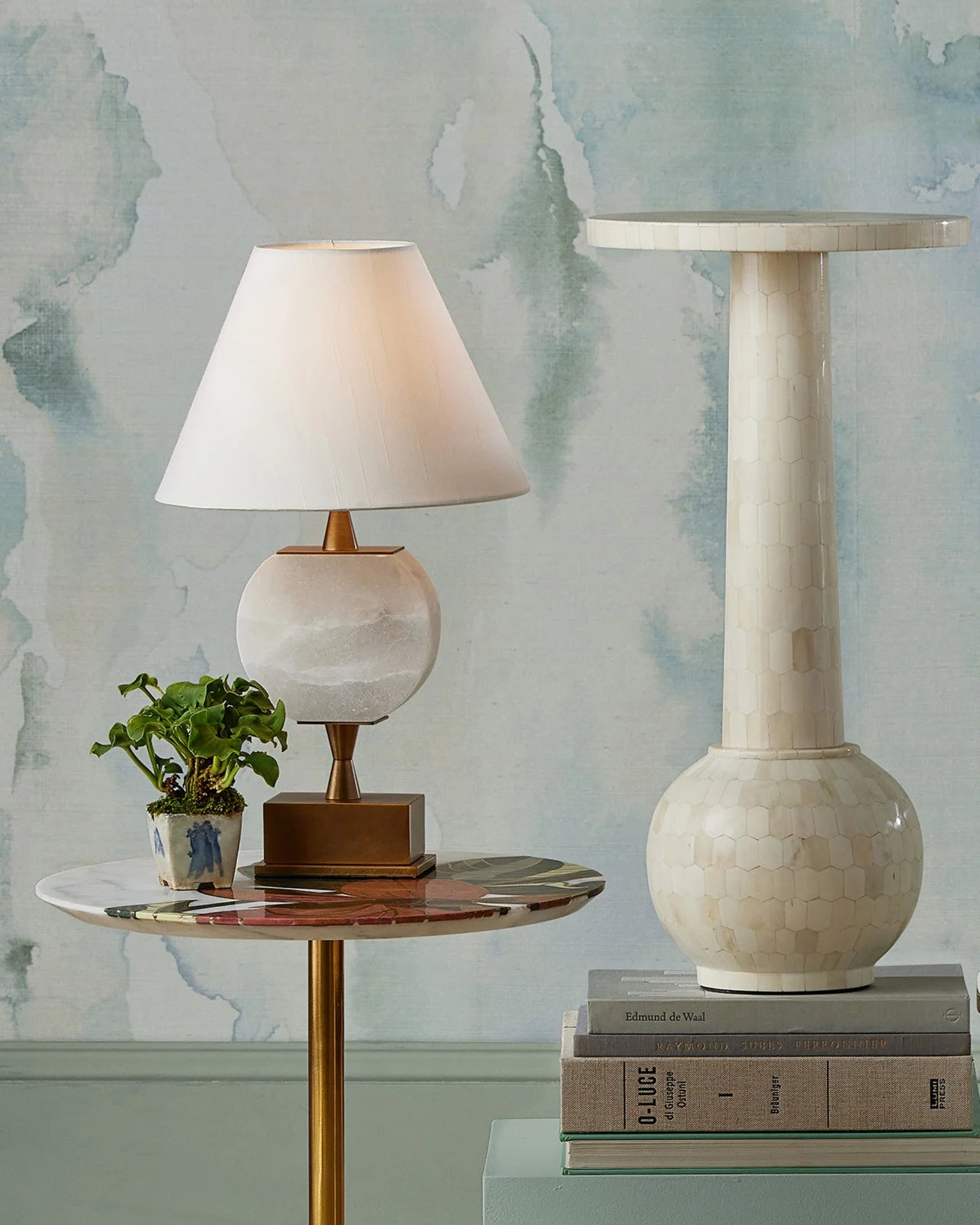 Roselle Stone Inlay Accent Table