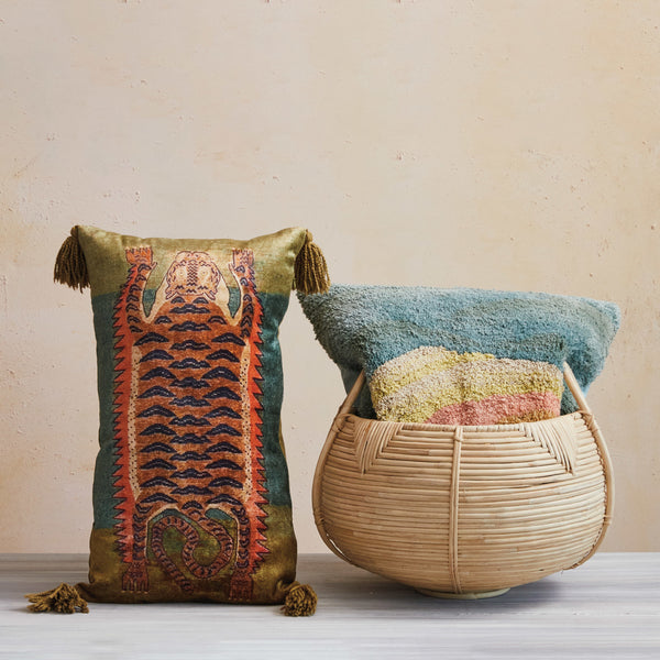 Cotton Velvet Tiger Printed Lumbar Pillow