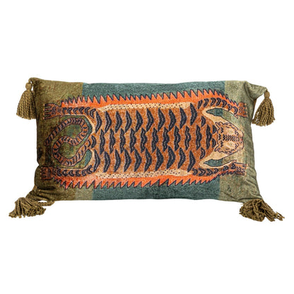 Cotton Velvet Tiger Printed Lumbar Pillow