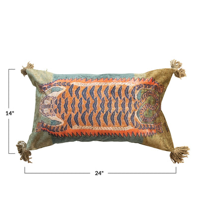 Cotton Velvet Tiger Printed Lumbar Pillow