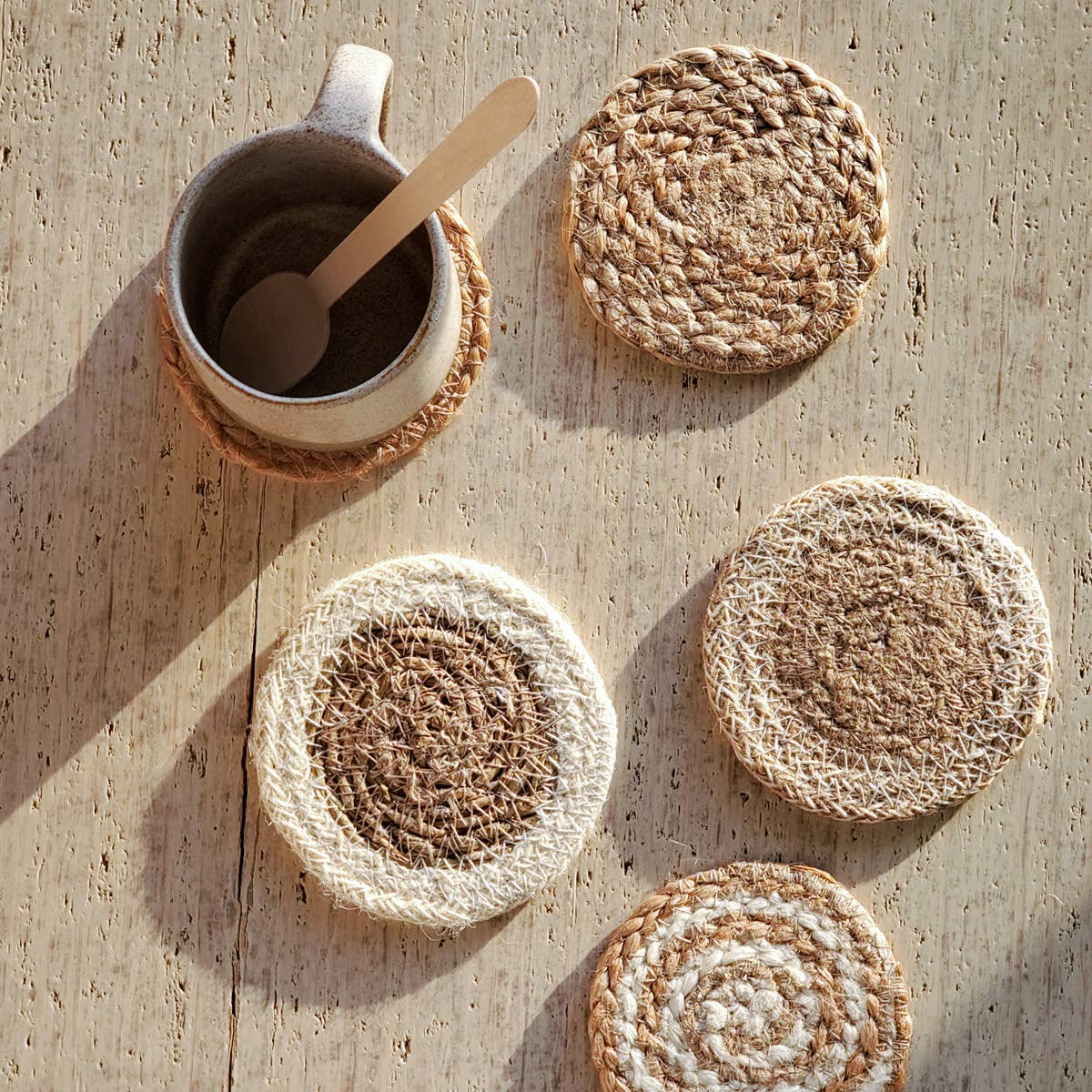 Handwoven Natural Drink Coaster, Set of 4