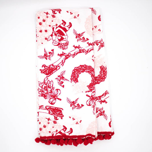 Santa Toile PomPom Kitchen Towel