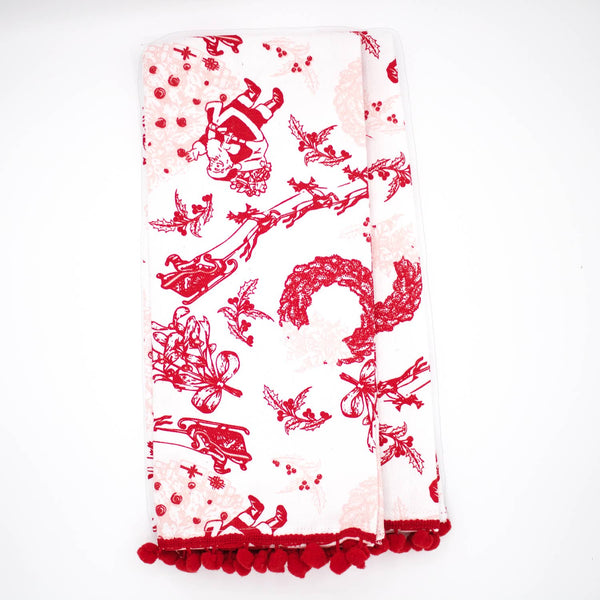 Santa Toile PomPom Kitchen Towel