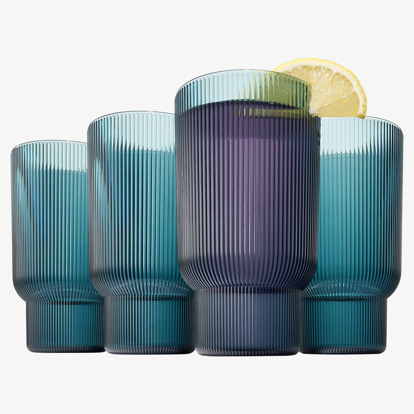 Ribbed Highball Drinking Glasses