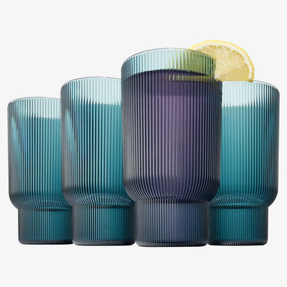 Ribbed Highball Drinking Glasses
