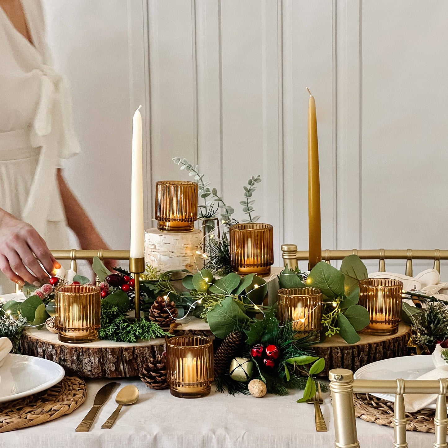 Ribbed Amber Glass Votive Candle Holder