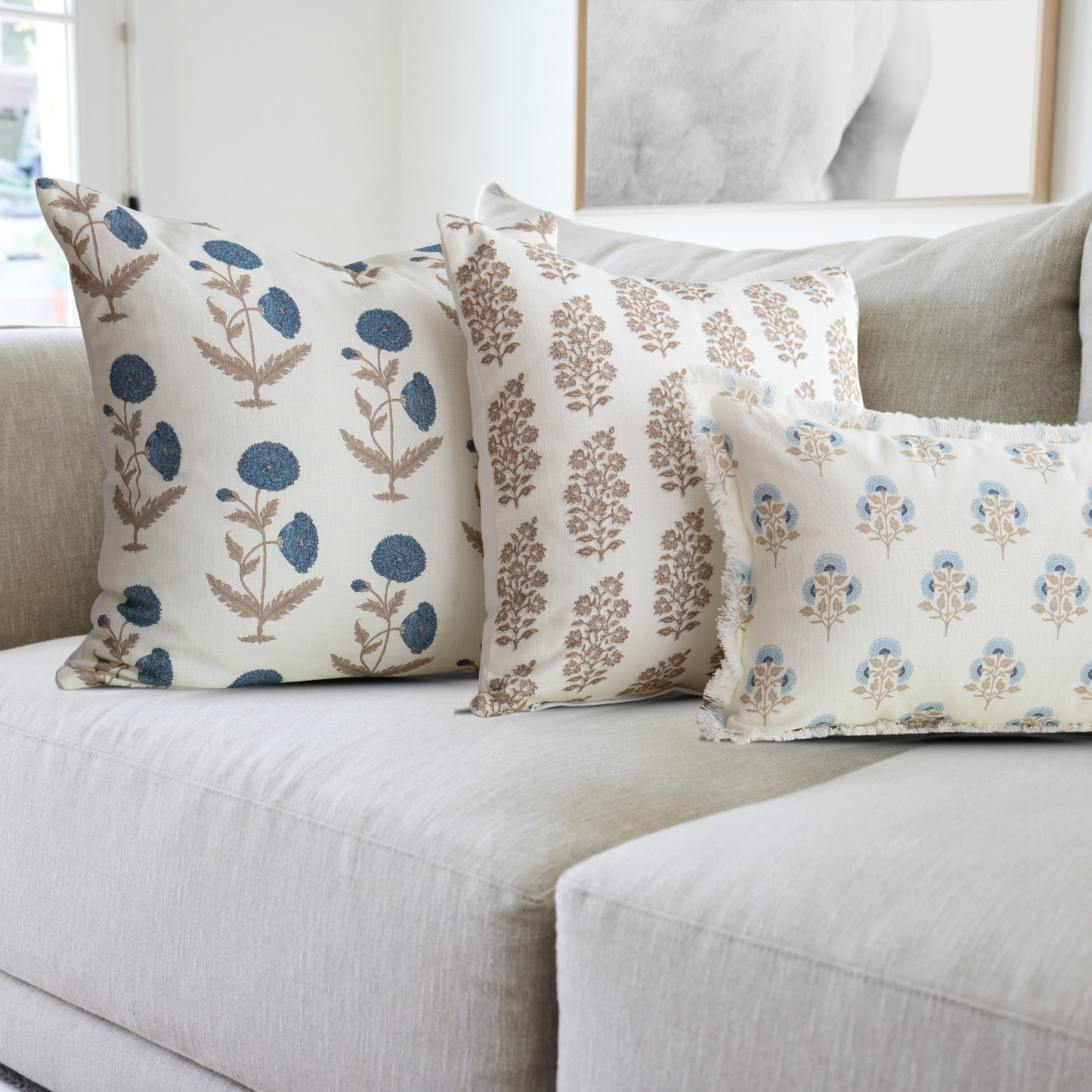 Daisy Blue Floral Block Print Pillow
